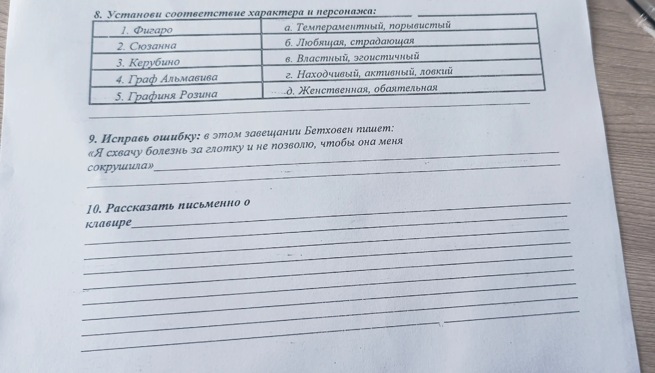 8. Установи соответствие характера и персонажа: