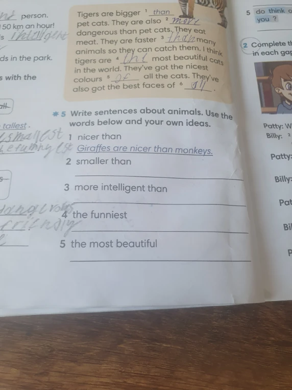 Write sentences about animals. Use the words below and your own ideas.