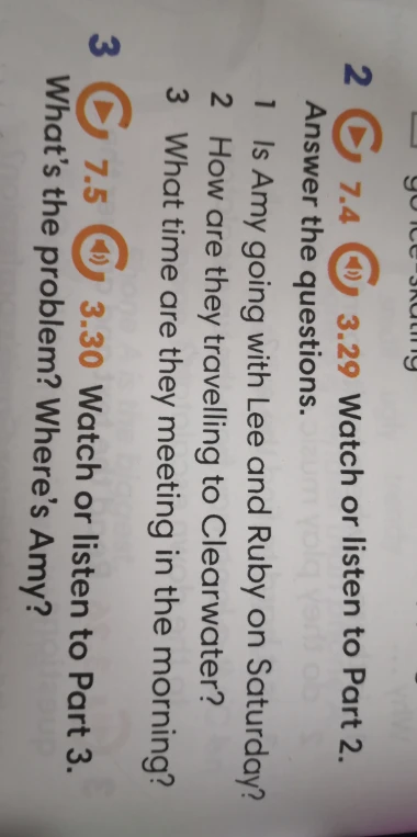 Answer the questions. 1 Is Amy going with Lee and Ruby on Saturday? 2 How are they travelling to Clearwater? 3 What time are they meeting in the morning?