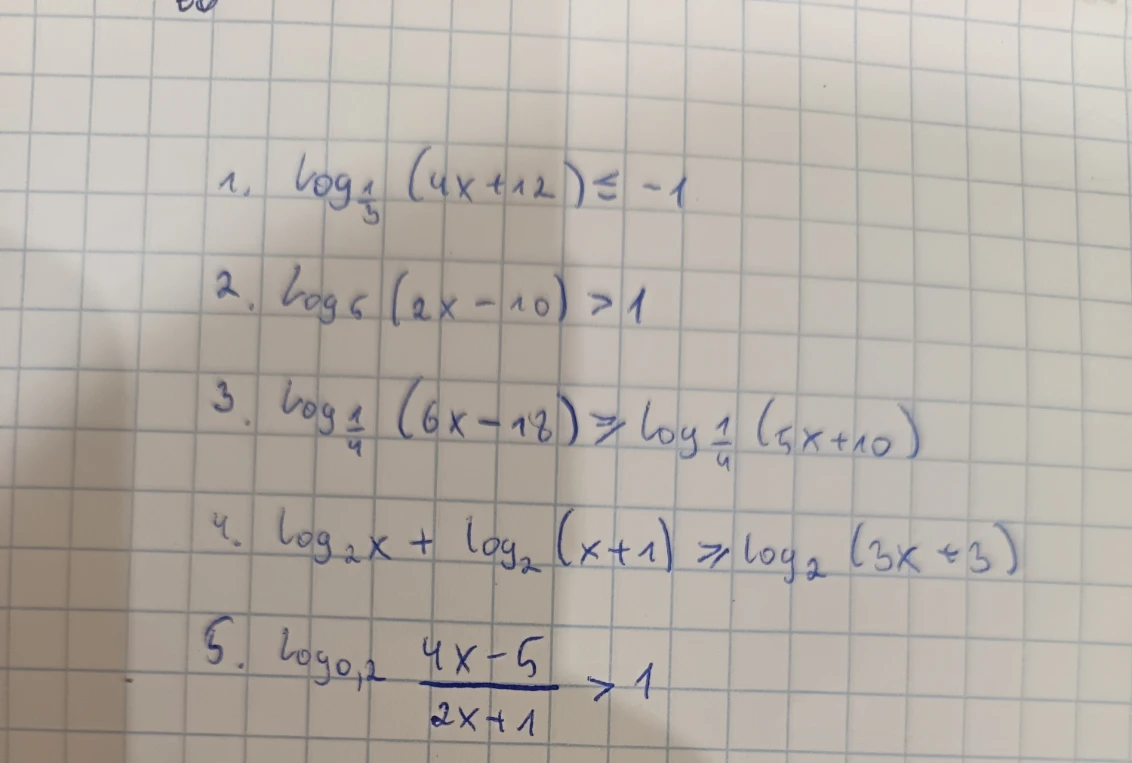 1. log_{1/3} (4x+12) <= -1