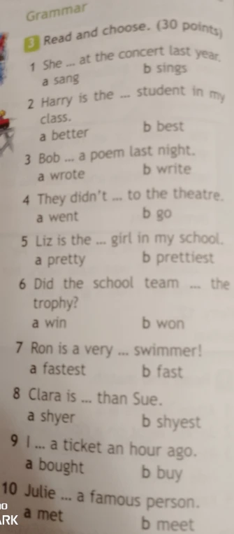 3 Read and choose. (30 points)