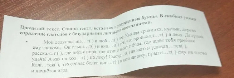 Прочитай текст. Спиши текст, вставляя пропущенные буквы. В скобках укажи спряжение глаголов с безударными личными окончаниями.