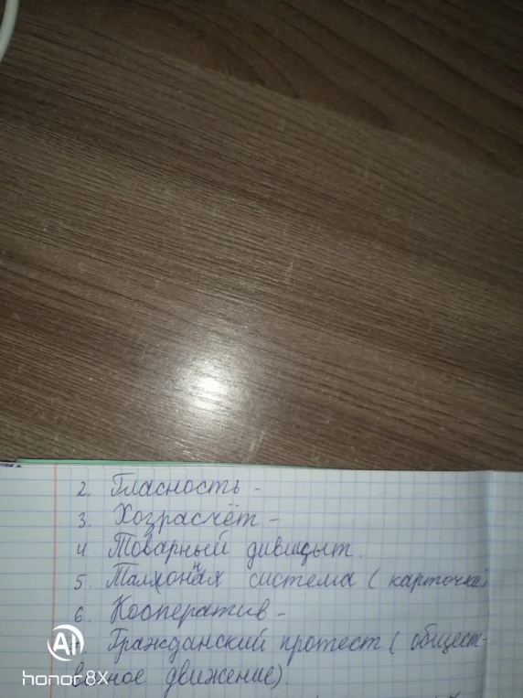 Гласность - Хозрасчёт - Товарный дефицит - Талонная система (карточки) - Кооператив - Гражданский протест (общественное движение).