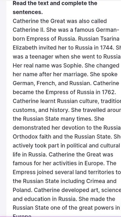 Read the text and complete the sentences.