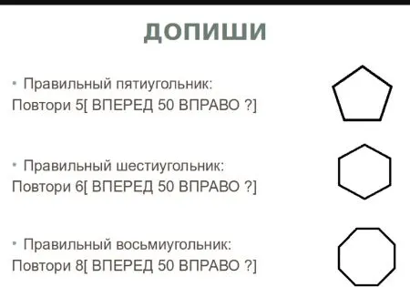 допиши Правильный пятиугольник: Повтори 5[ ВПЕРЕД 50 ВПРАВО ?]