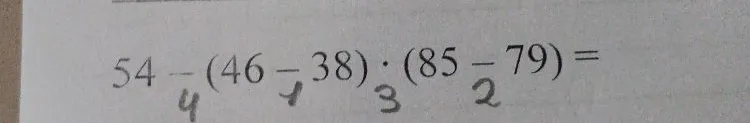54 - (46 - 38) · (85 - 79) =