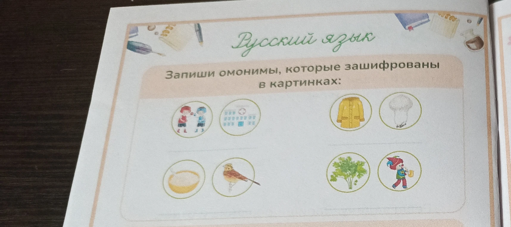 Запиши омонимы, которые зашифрованы в картинках: