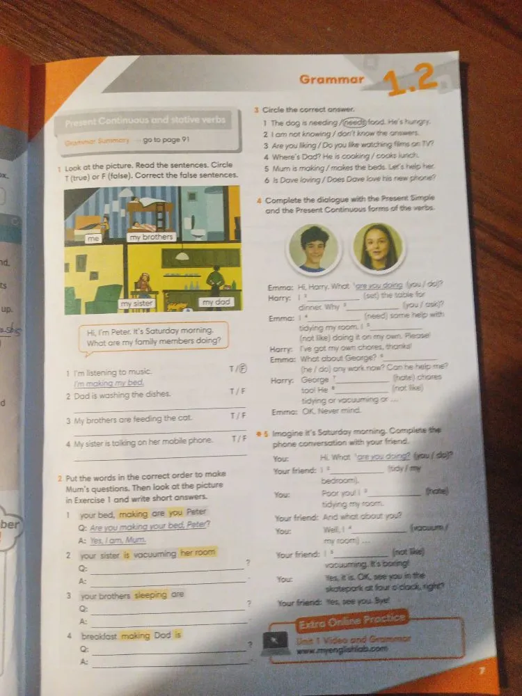 1 Look at the picture. Read the sentences. Circle T (true) or F (false). Correct the false sentences.