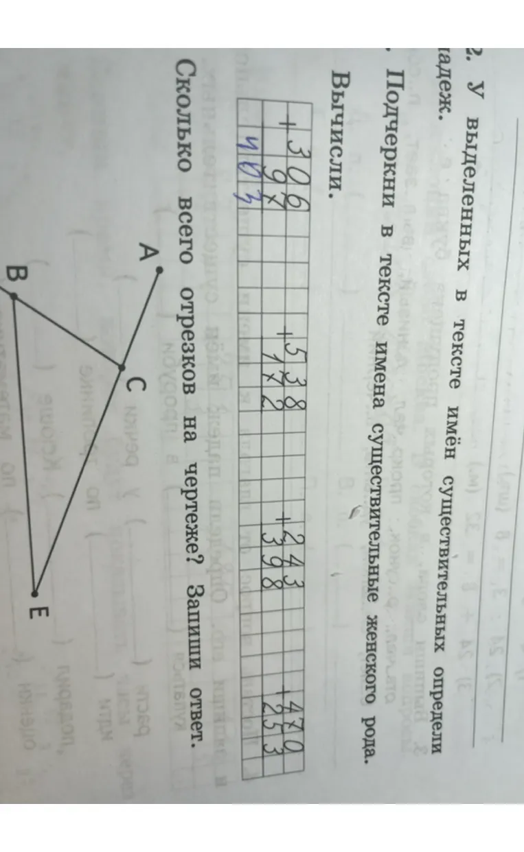 Вычисли. Сколько всего отрезков на чертеже? Запиши ответ.