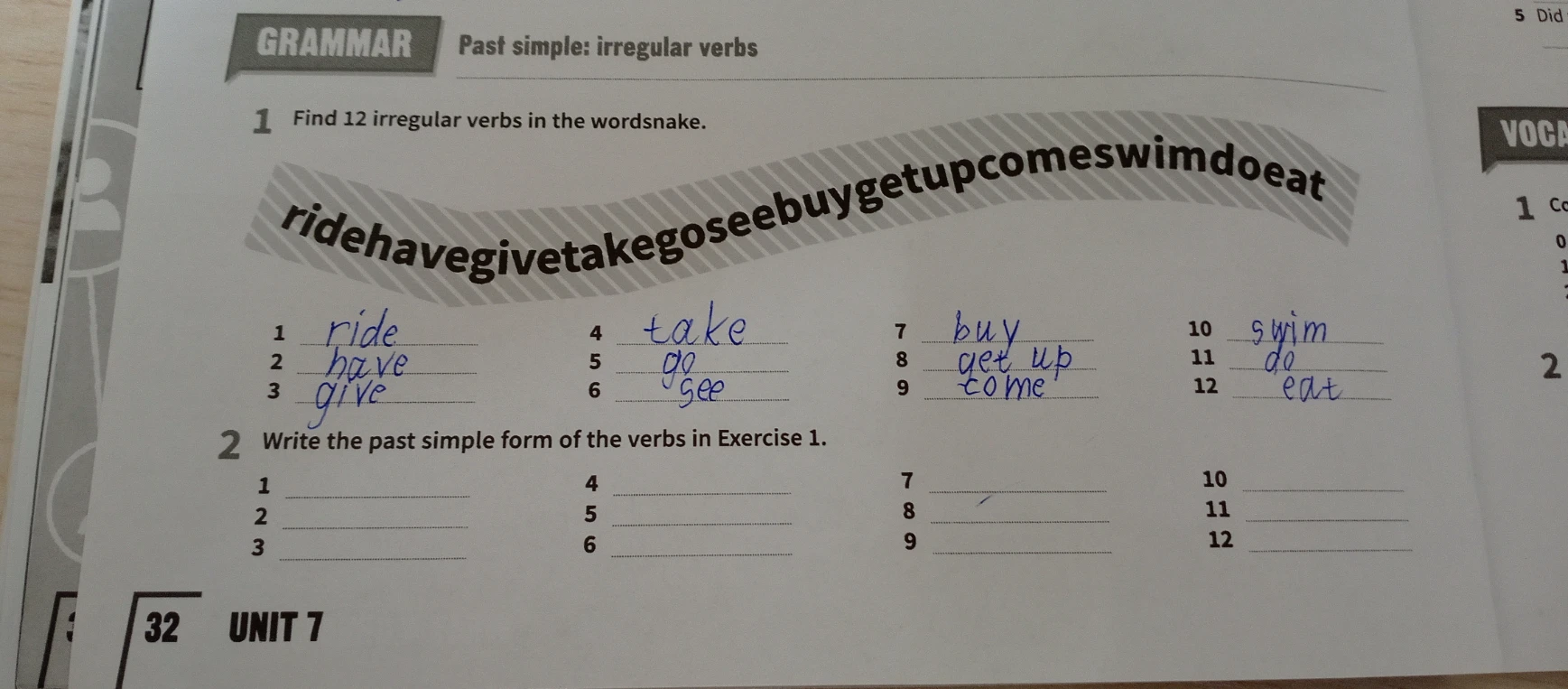 Write the past simple form of the verbs in Exercise 1.
