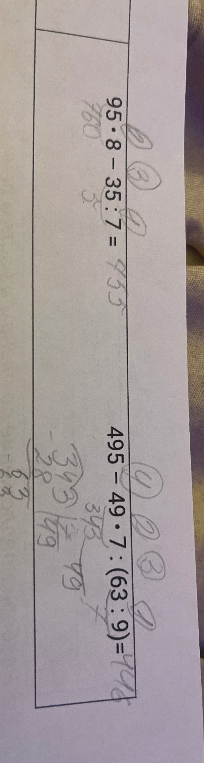95 · 8 - 35 : 7 = ...