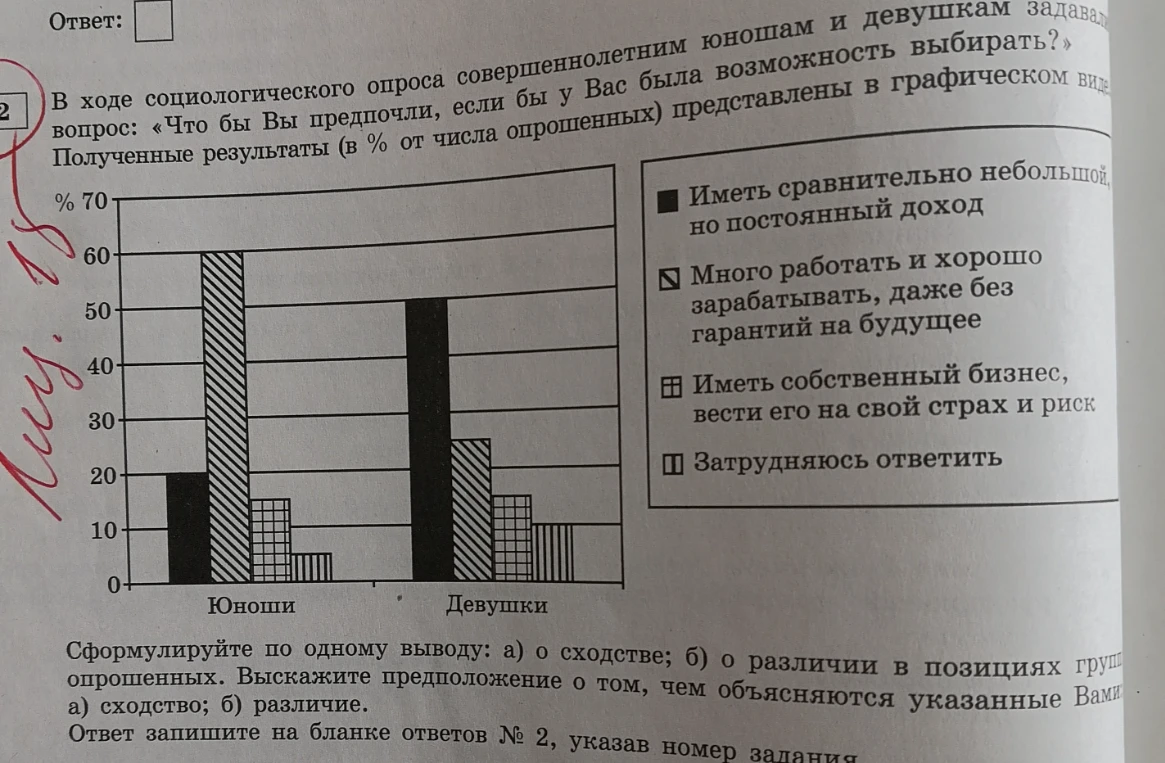 В ходе социологического опроса совершеннолетним юношам и девушкам задавали вопрос: «Что бы Вы предпочли, если бы у Вас была возможность выбирать?»