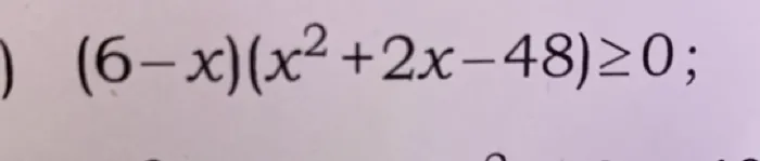 (6 - x)(x^2 + 2x - 48) >= 0