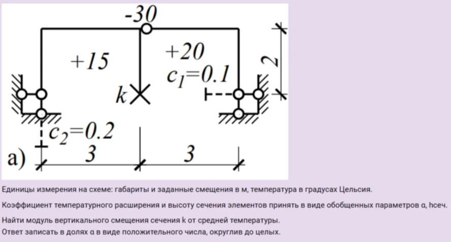 Найти модуль вертикального смещения сечения k от средней температуры.