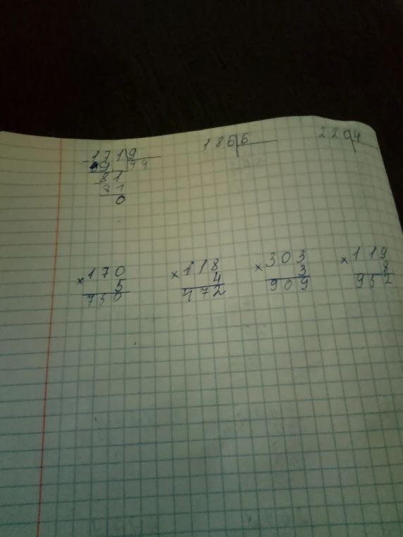 1719 / 9, 186 / 6, 220 / 4, 170 * 5, 118 * 4, 303 * 3, 119 * 8