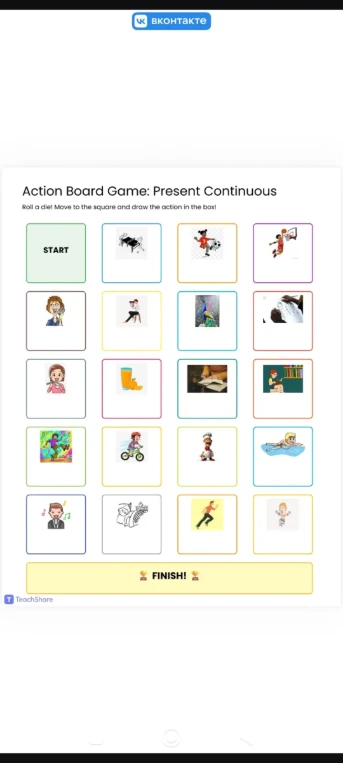 Action Board Game: Present Continuous. Roll a die! Move to the square and draw the action in the box!