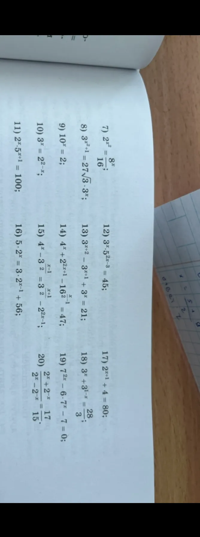 7) 2^{x^2} = 8^x / 16