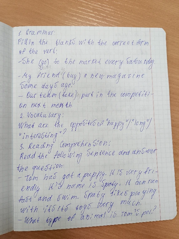 1. Grammar: Fill in the blanks with the correct form of the verb: