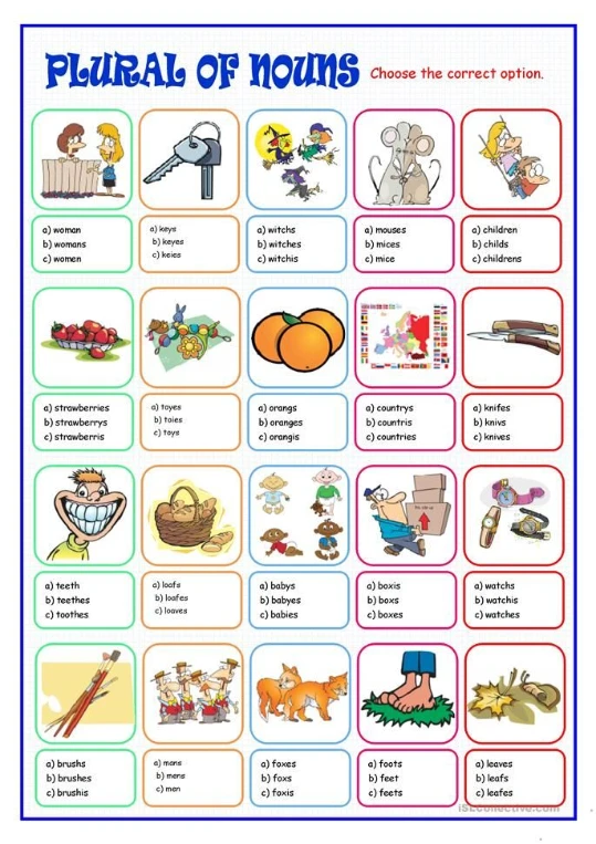PLURAL OF NOUNS Choose the correct option.