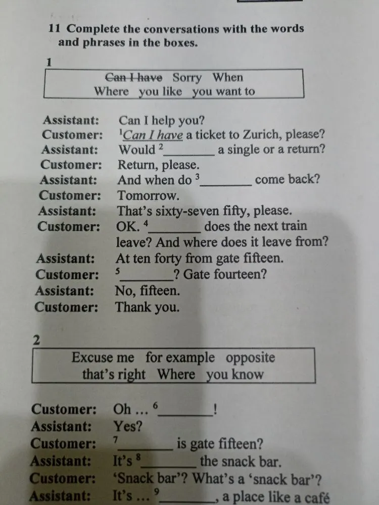 Complete the conversations with the words and phrases in the boxes.