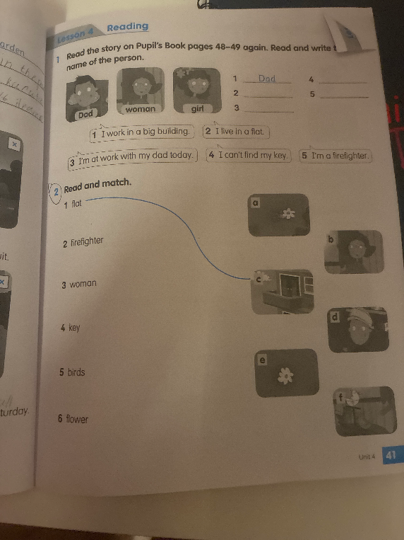 Read the story on Pupil's Book pages 48–49 again. Read and write the name of the person.