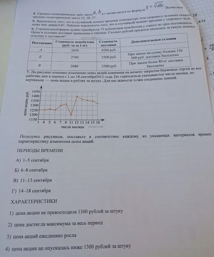 4. Среднее геометрическое трёх чисел 12, 18, 27. 5. Вероятность того, что в случайный момент времени температура тела здорового человека окажется ниже чем равна 0,81.