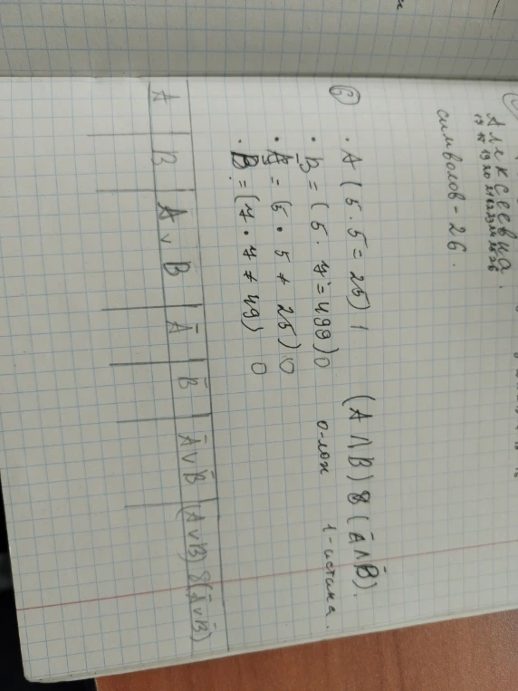 6. A (5 * 5 = 25) 1, B (5 * 4 = 499) 0. (A ∨ B) 8 (¯A ∨ ¯B)