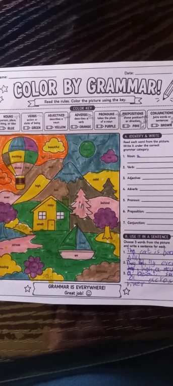 COLOR BY GRAMMAR! Read the rules. Color the picture using the key.