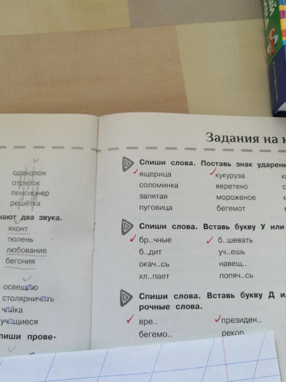 Спиши слова. Поставь знак ударения