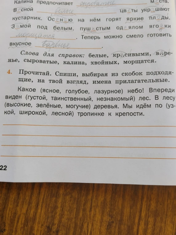 Прочитай. Спиши, выбирая из скобок подходящие, на твой взгляд, имена прилагательные.