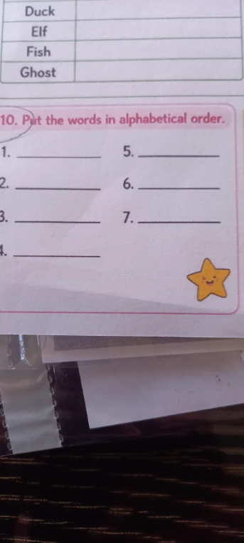 10. Put the words in alphabetical order.
