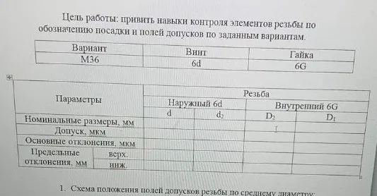 Цель работы: привить навыки контроля элементов резьбы по обозначению посадки и полей допусков по заданным вариантам.