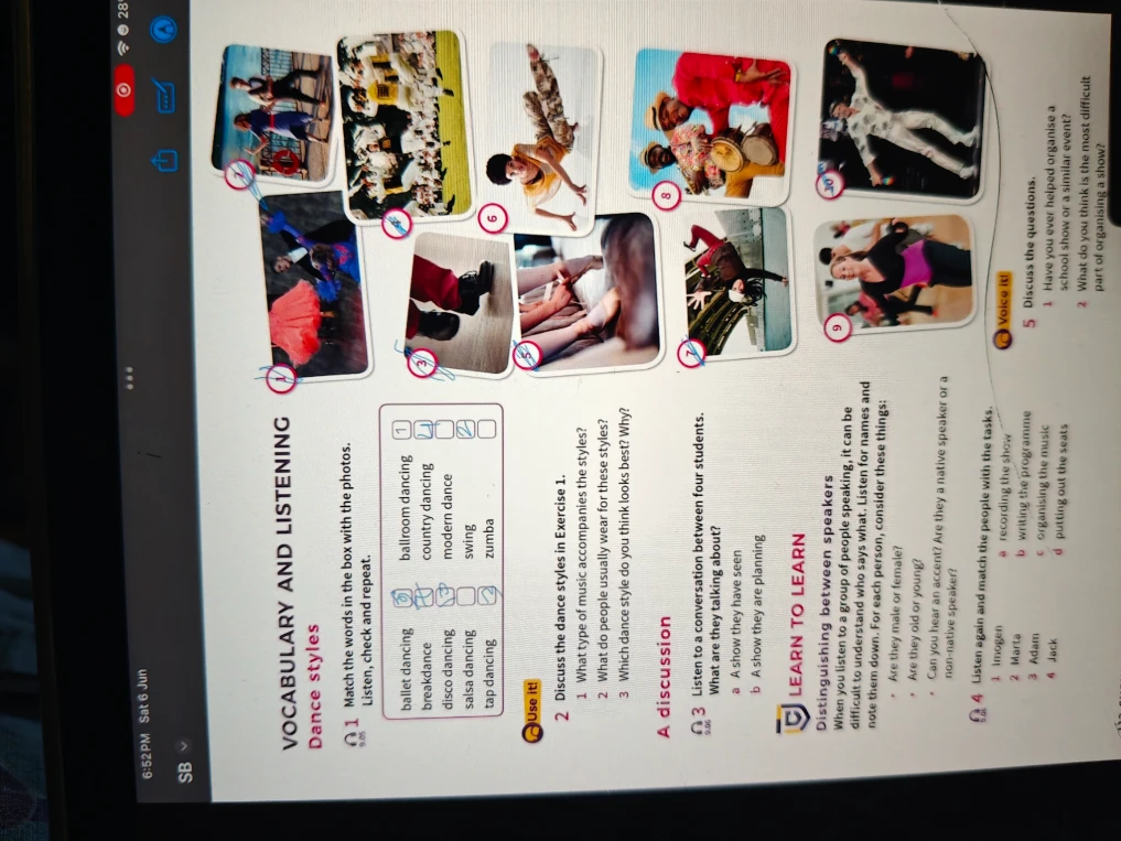 Match the words in the box with the photos. Listen, check and repeat.