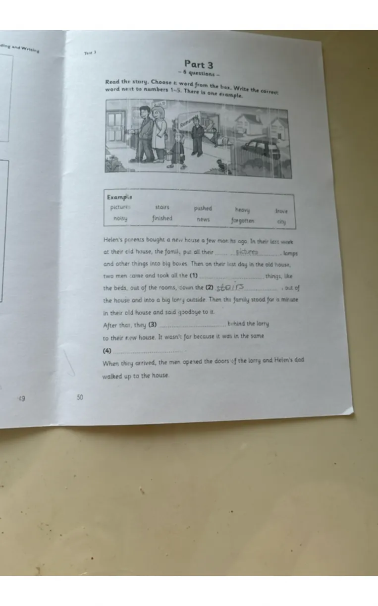 Read the story. Choose a word from the box. Write the correct word next to numbers 1-5.