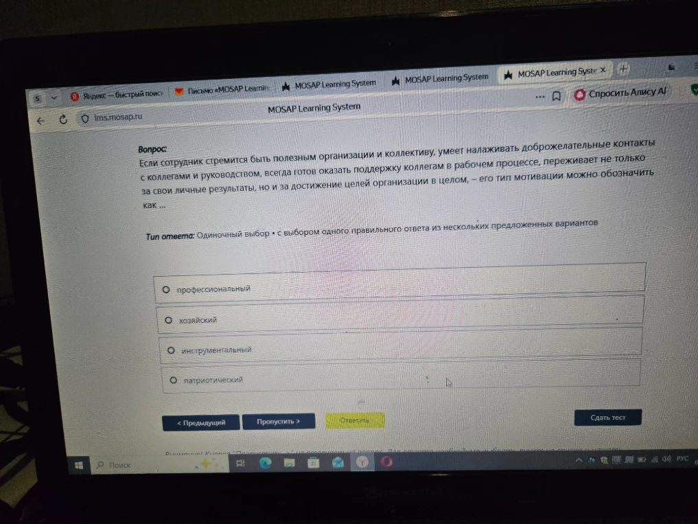 Если сотрудник стремится быть полезным организации и коллективу... его тип мотивации можно обозначить как...