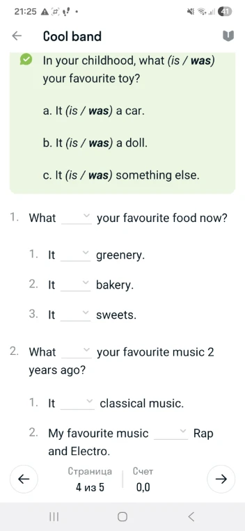 In your childhood, what (is / was) your favourite toy?