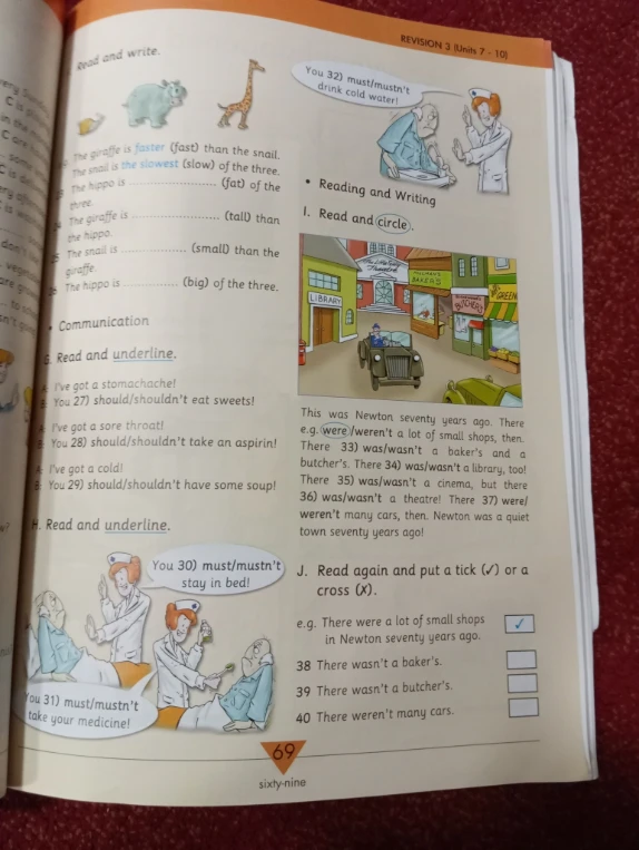 Read and write. The giraffe is faster (fast) than the snail.