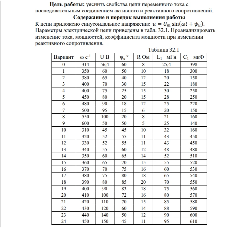 вариант 4. Цель работы: уяснить свойства цепи переменного тока с последовательным соединением активного и реактивного сопротивлений.