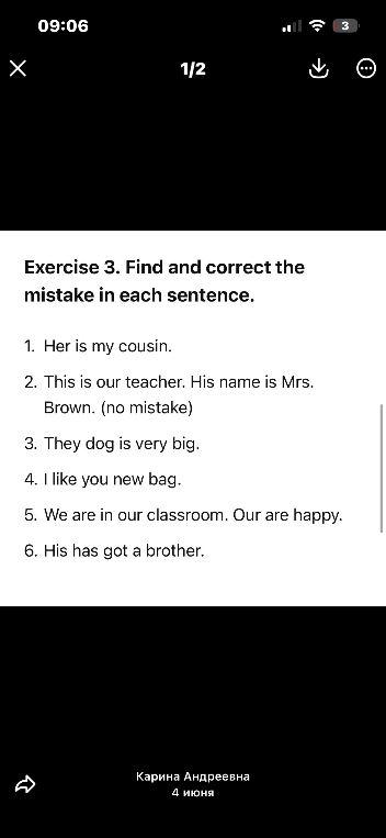 Exercise 3. Find and correct the mistake in each sentence.