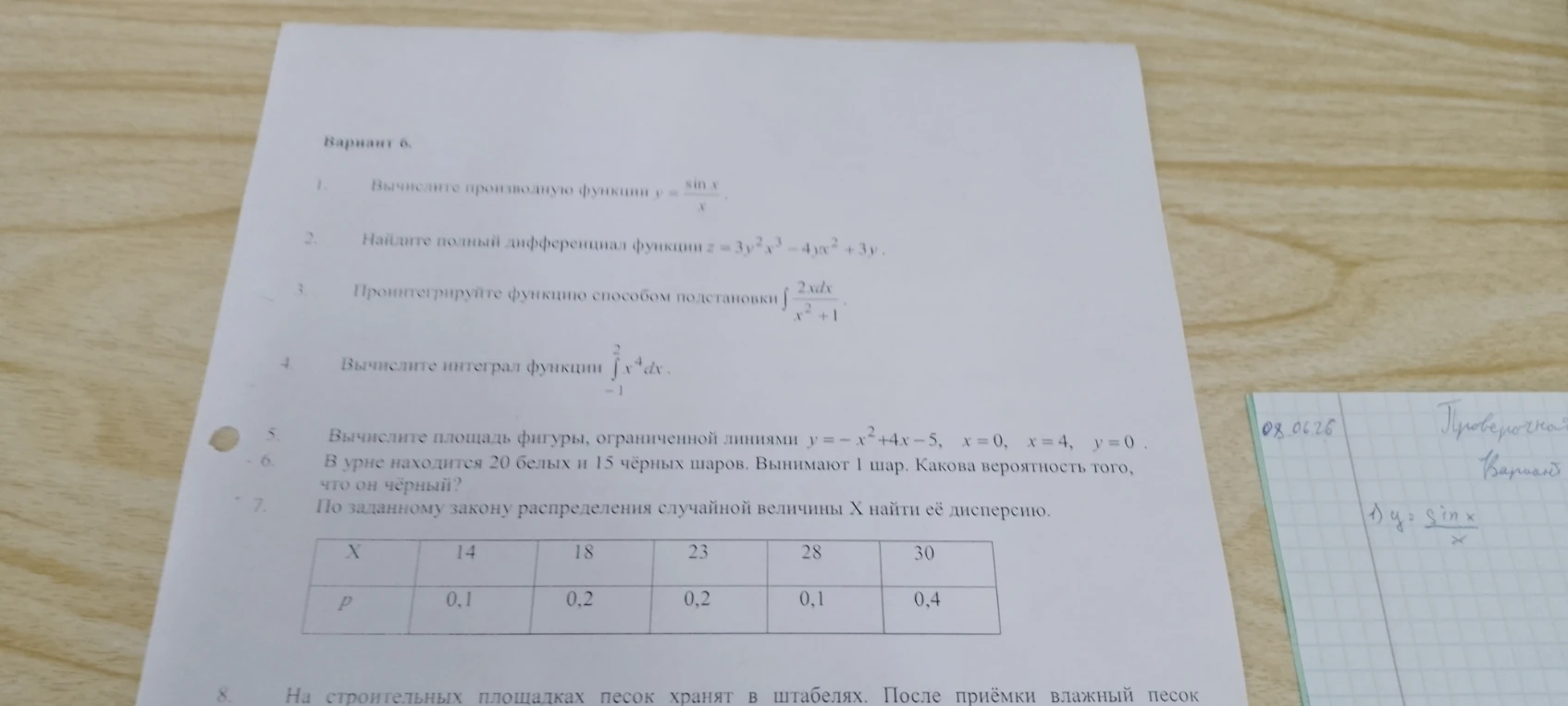 Вычислите производную функции y = sin x / x