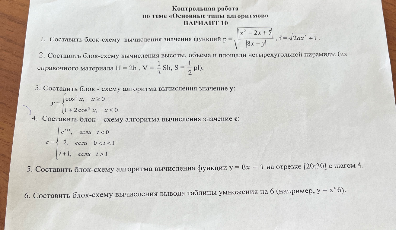Составить блок-схему вычисления значения функций p = sqrt(|x^2 - 2x + 5| / |8x - y|), f = sqrt(2ax^2 + 1).