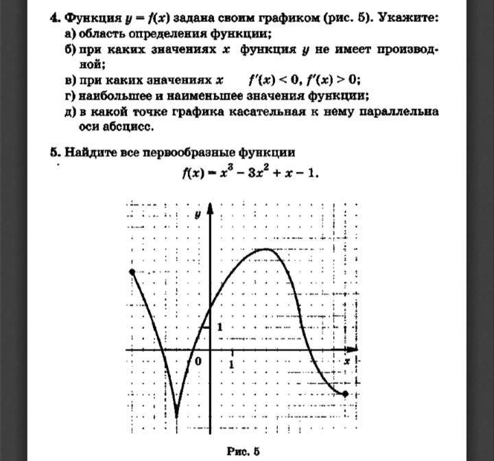 4. Функция y = f(x) задана своим графиком (рис. 5). Укажите: