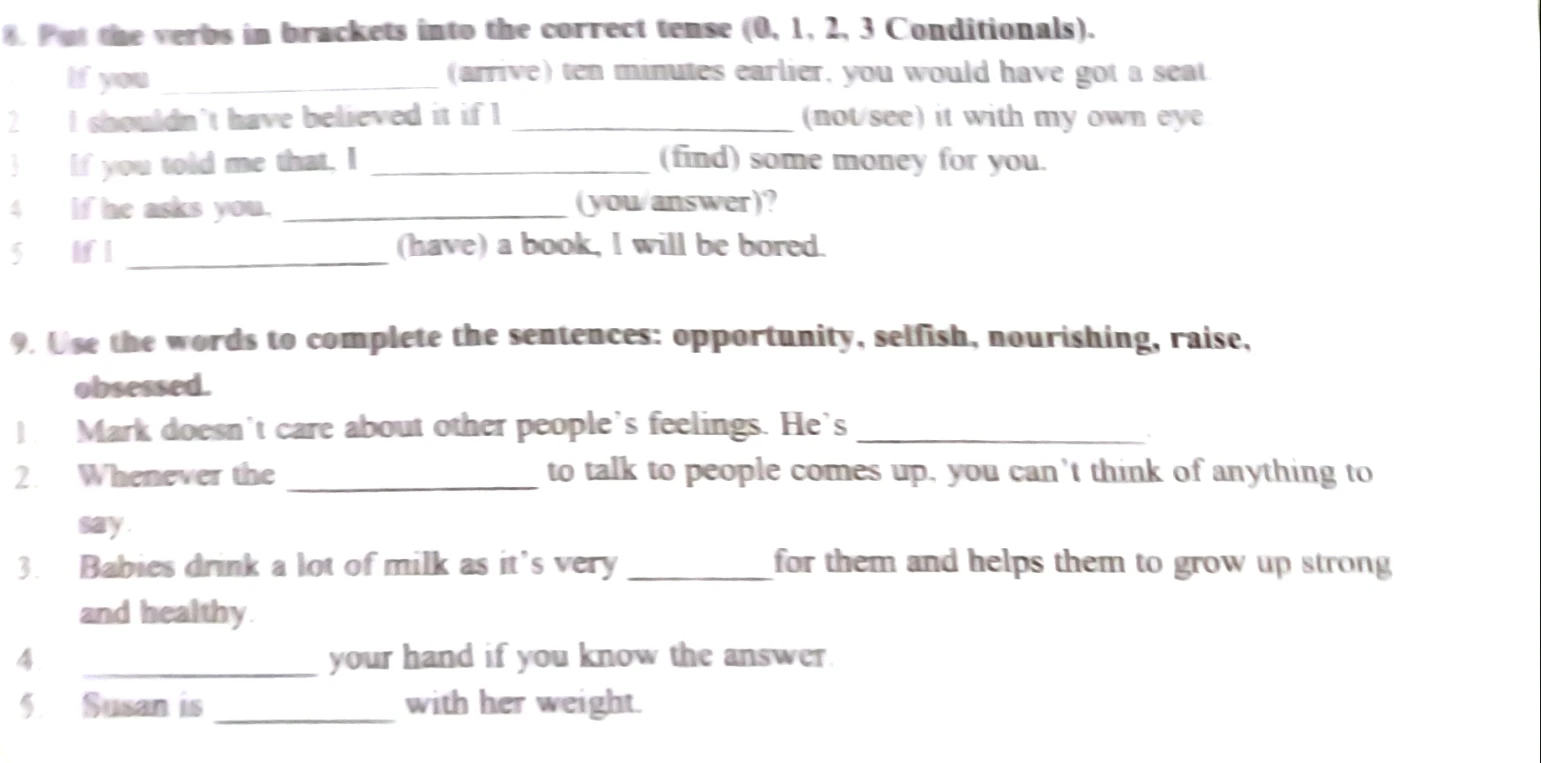 8. Put the verbs in brackets into the correct tense (0, 1, 2, 3 Conditionals).