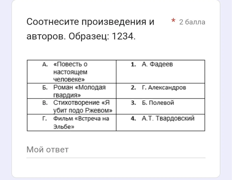 Соотнесите произведения и авторов. Образец: 1234.