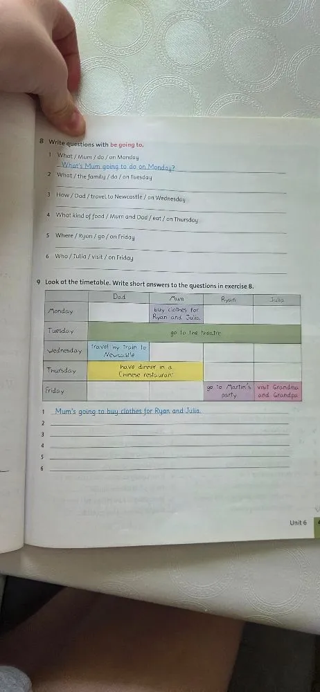 Write questions with be going to. Look at the timetable. Write short answers to the questions in exercise 8.