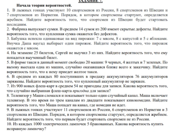 Начала теории вероятностей. Найдите вероятность того, что спортсмен из Швеции будет стартовать последним.