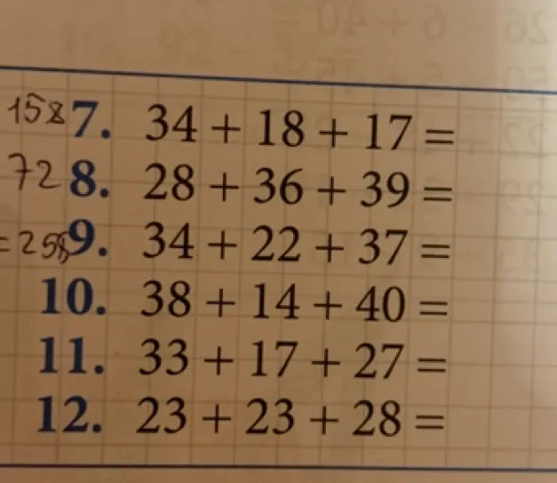7. 34 + 18 + 17 =