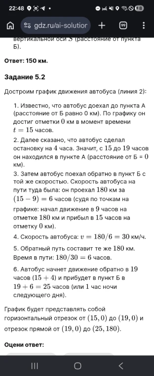 Достроим график движения автобуса (линия 2):