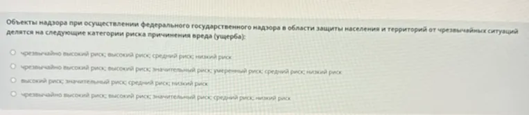 Объекты надзора при осуществлении федерального государственного надзора в области защиты населения и территорий от чрезвычайных ситуаций делятся на следующие категории риска причинения вреда (ущерба):