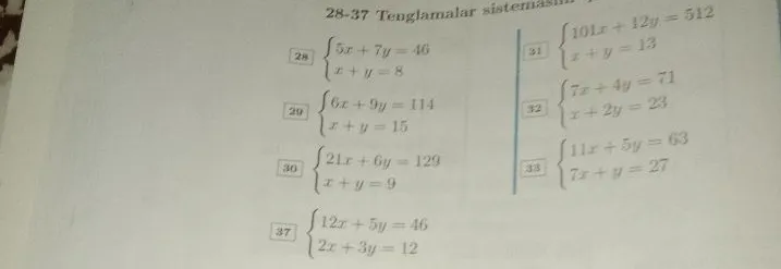 28-37 Tenglamalar sistemasi (System of equations)